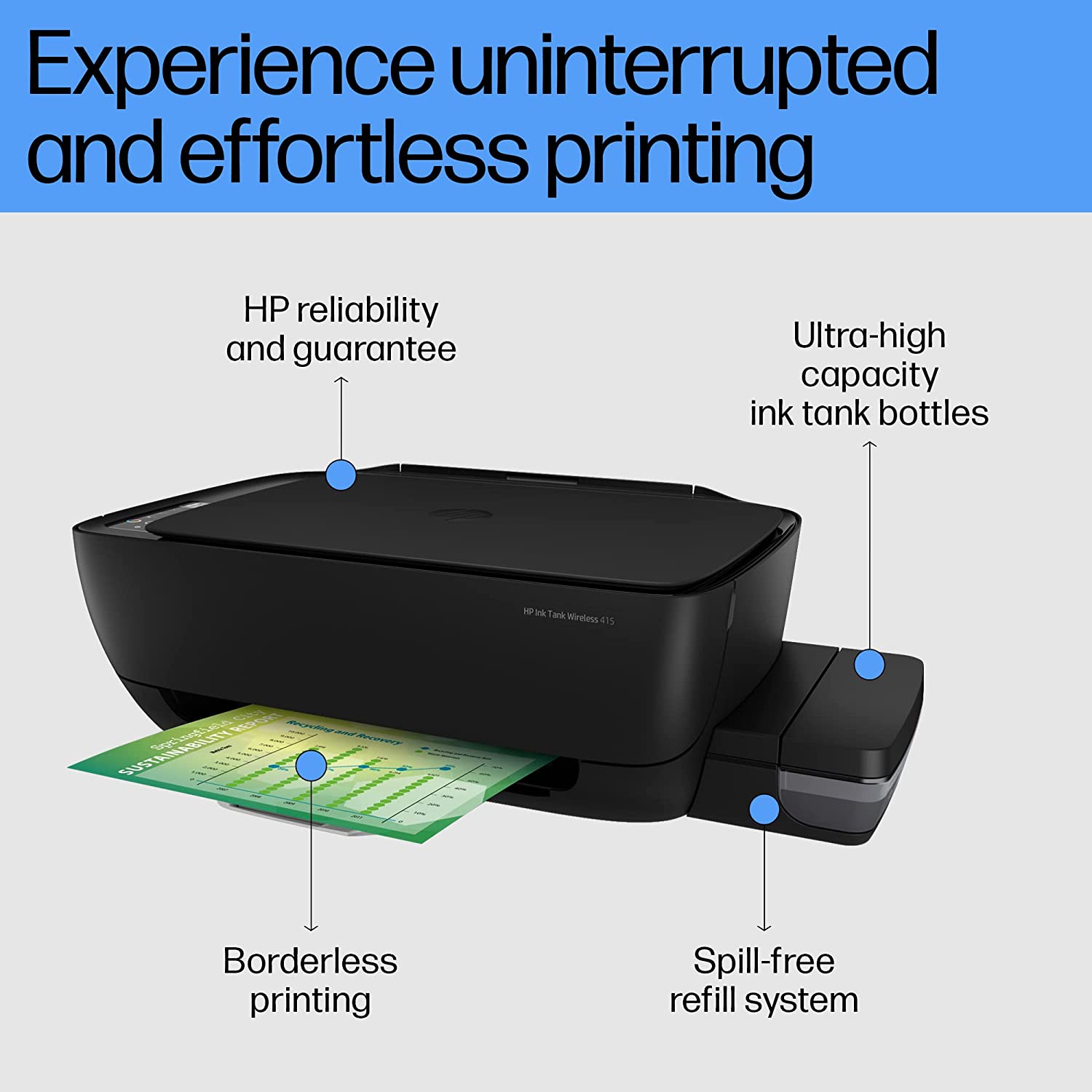 HP Ink Tank 415 All-in-one WiFi Colour Printer with Upto 6000 Black and 8000 Colour Pages Included in The Box. - Print, Scan & Copy for Office/Home (Black) - Image 4