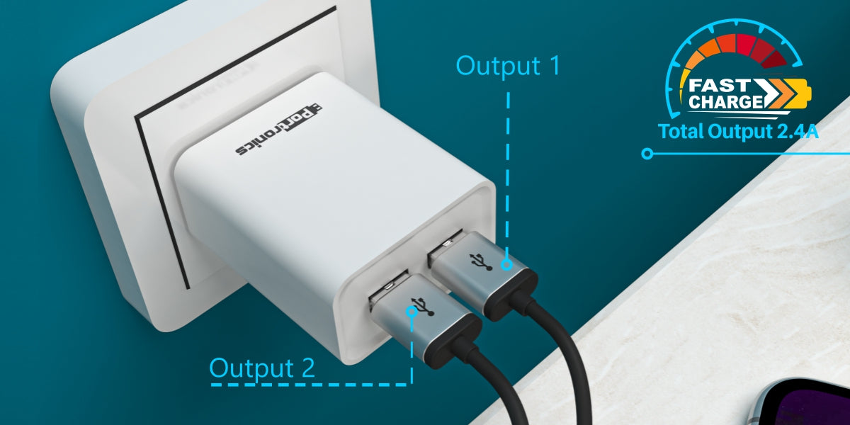 Portronics Adapto 66 POR-1066 2.4A Dual USB Ports Charging Adapter with 1M Micro USB Cable (White) - Image 2