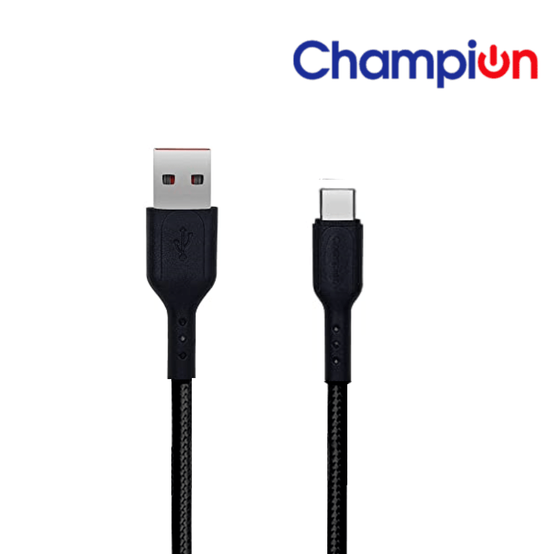 Champion USB to Type-C 3Amp Data Sync & Charging Cable Braided for all Android & Type-C Devices (Black) - Image 2