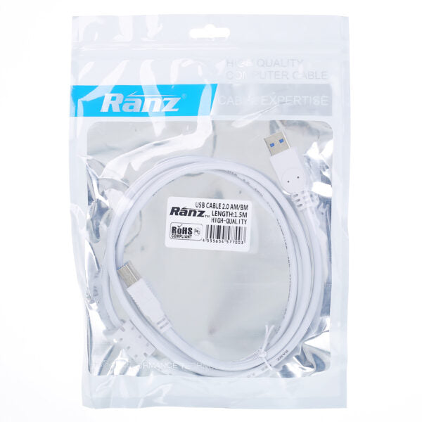 USB Printer cable 1.5M 2.0V (White/Black) - Image 3