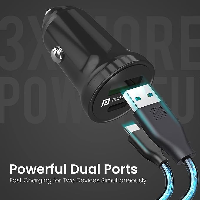 Portronics CarPower Mini Car Charger with Dual Output, Fast Charging (Type C PD 18W + Mach 3.0A) Compatible with All Smartphones (Black) - Image 4