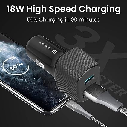 Portronics Car Power 6 Car Charger with Dual USB Port for Cellular Phones (PD+QC) 38W (Black) - Image 3