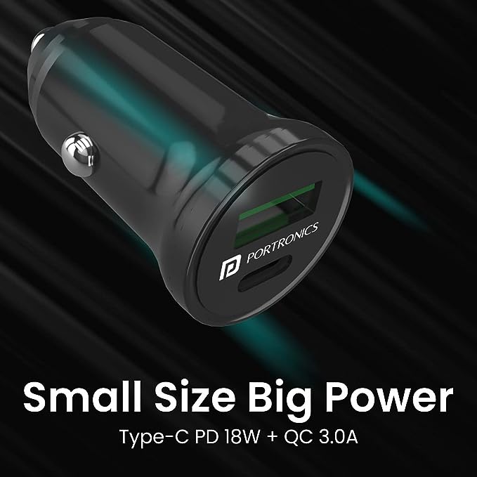 Portronics CarPower Mini Car Charger with Dual Output, Fast Charging (Type C PD 18W + Mach 3.0A) Compatible with All Smartphones (Black) - Image 5