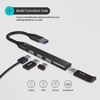 Portronics Mport 31 USB Hub (4-in-1) Multiport Adapter with 1 x USB 3.0 & 3 x USB 2.0 Ports, (Grey) - Image 2