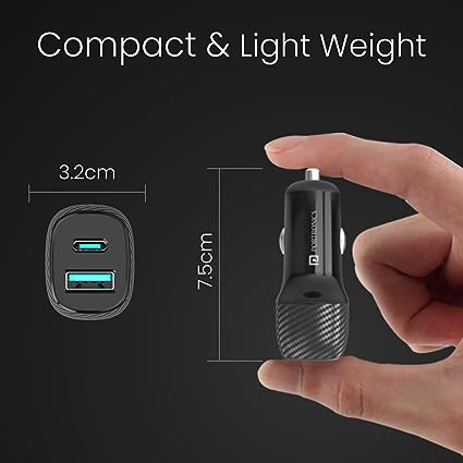 Portronics Car Power 6 Car Charger with Dual USB Port for Cellular Phones (PD+QC) 38W (Black) - Image 2