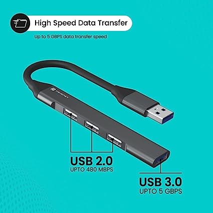 Portronics Mport 31 USB Hub (4-in-1) Multiport Adapter with 1 x USB 3.0 & 3 x USB 2.0 Ports, (Grey) - Image 3