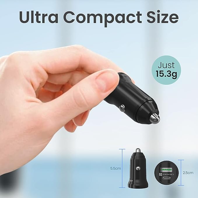 Portronics CarPower Mini Car Charger with Dual Output, Fast Charging (Type C PD 18W + Mach 3.0A) Compatible with All Smartphones (Black) - Image 3