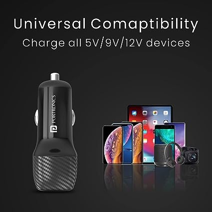 Portronics Car Power 6 Car Charger with Dual USB Port for Cellular Phones (PD+QC) 38W (Black) - Image 5
