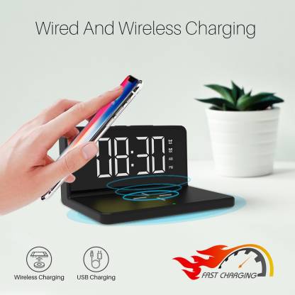 Portronics Freedom 4A Digital Alarm Clock with 15 W Fast Wireless Mobile Charger, Compatible with iPhone and Other Qi-Enabled Devices (Black) - Image 2