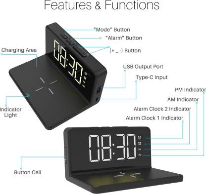 Portronics Freedom 4A Digital Alarm Clock with 15 W Fast Wireless Mobile Charger, Compatible with iPhone and Other Qi-Enabled Devices (Black) - Image 3