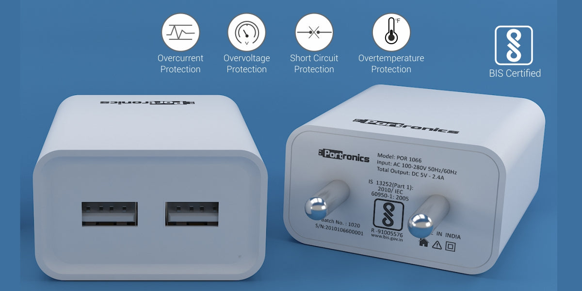 Portronics Adapto 66 POR-1066 2.4A Dual USB Ports Charging Adapter with 1M Micro USB Cable (White) - Image 3
