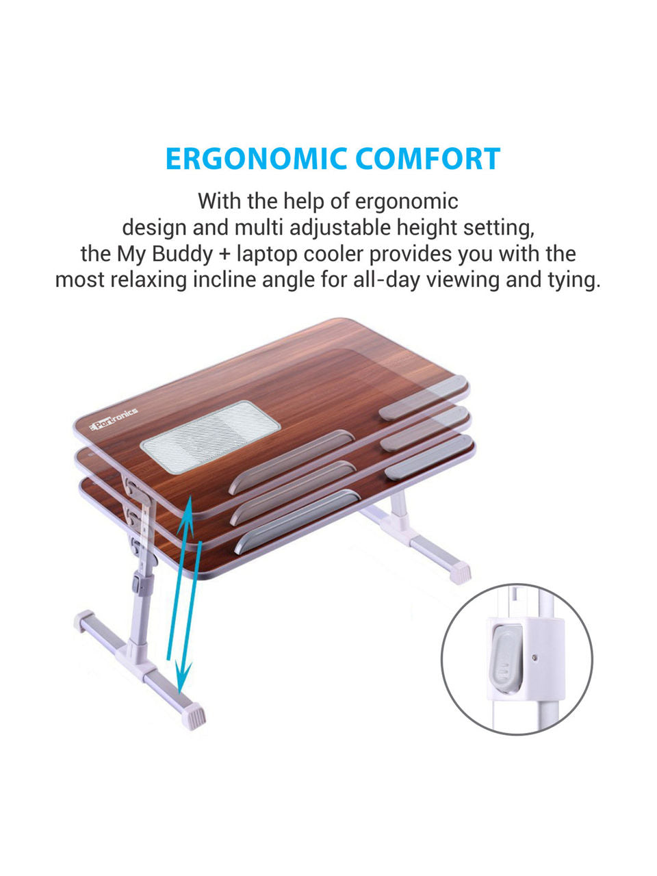 Portronics My Buddy Plus Adjustable Laptop Table with built-in USB Cooling Fan, Foldable Legs - Image 3