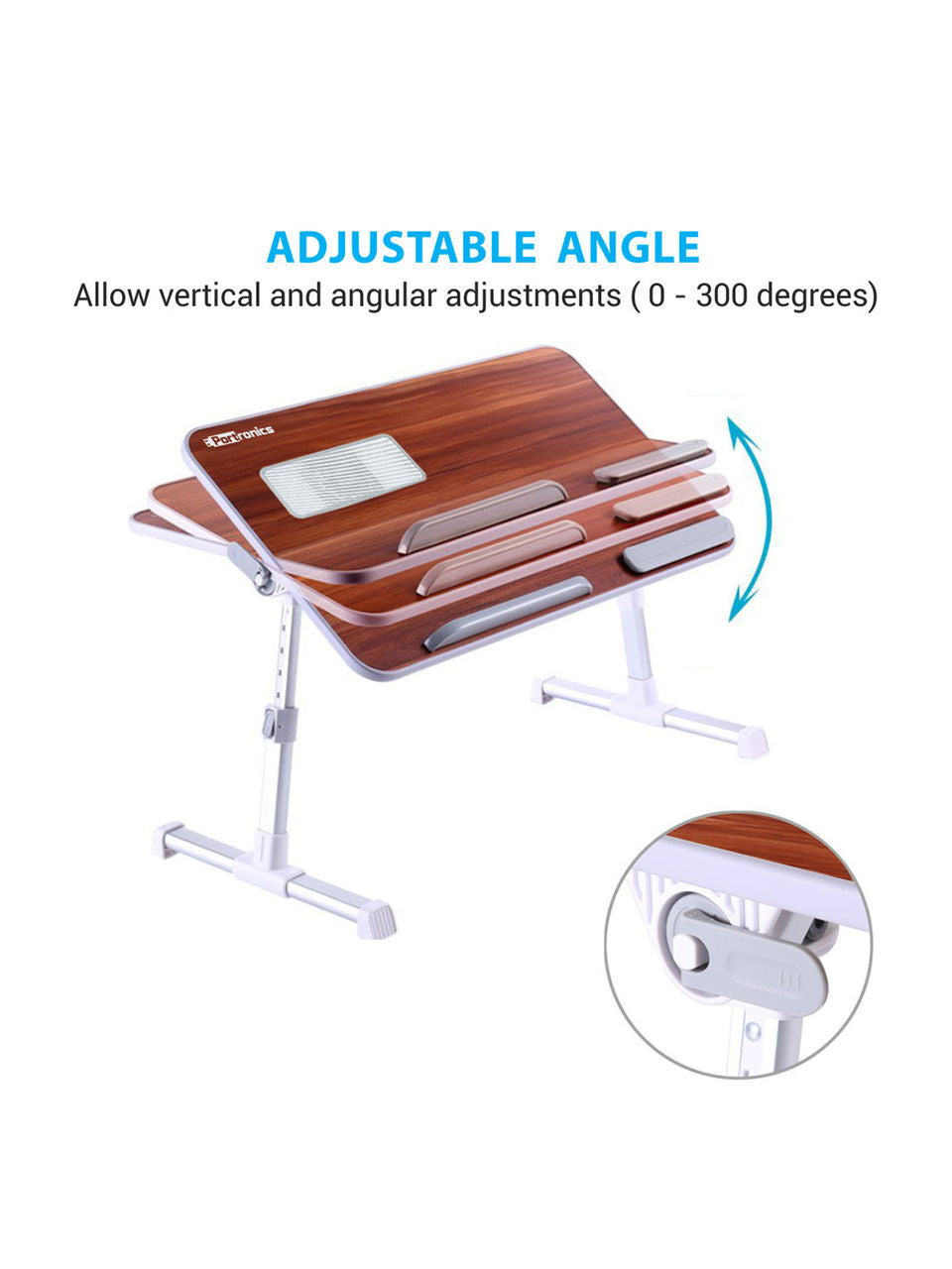 Portronics My Buddy Plus Adjustable Laptop Table with built-in USB Cooling Fan, Foldable Legs - Image 4