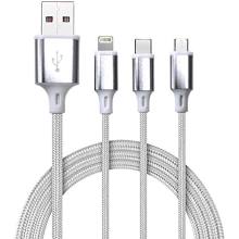 shopping Champion 3 in 1, USB Data Cable 2.4Amp Braided with Micro USB ,Type-C, Lightning Port Compatible with iPhone, iPad, Samsung, OnePlus, Mi, Oppo, Vivo, Xiaomi -1.2m
