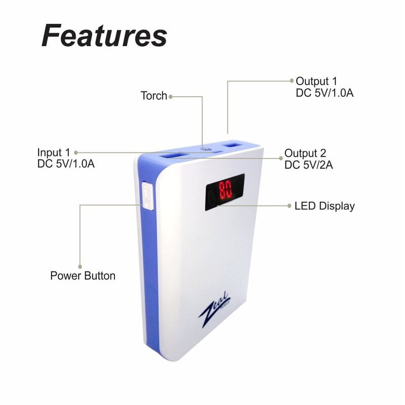 Zeal Z-10 10400 mAh Digital Power Bank White-Blue - Image 3
