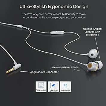 Portronics Conch 10 in-Ear Wired Earphone with 3.5mm Jack, Power Audio, Built-in Mic (White) - Image 2