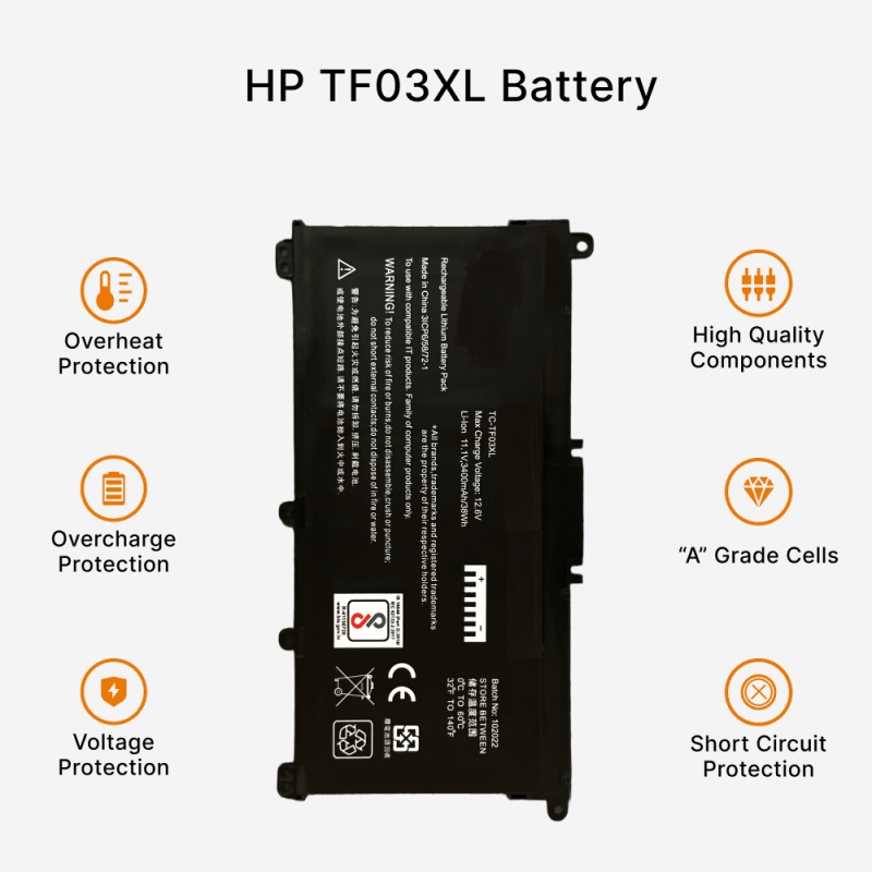 Lappy Power Laptop Battery HP TF03XL, Pavilion 14-BF101NO, Pavilion 14-BF101NP, Pavilion 14-BF101NX, Pavilion 14-BF101TU,Pavilion 14-BF101TX-Compatible - Image 3