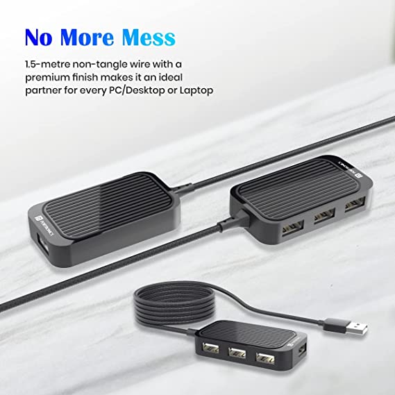 Portronics Mport 4D USB 2.0 Hub with 4 Ports, Plug & Play, Data Transfer Upto 480Mbps for Laptop & Computer (Black) - Image 5