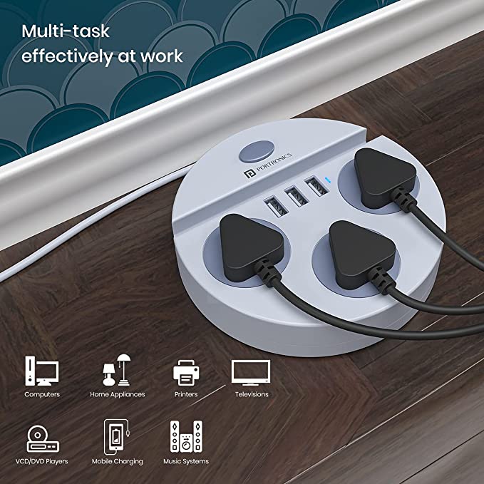 Portronics Power Plate 5 1500W Power Converter with USB Charger & Mobile Holder 3AC Socket + 3USB Ports I 1.5 m Cord Length - Image 2