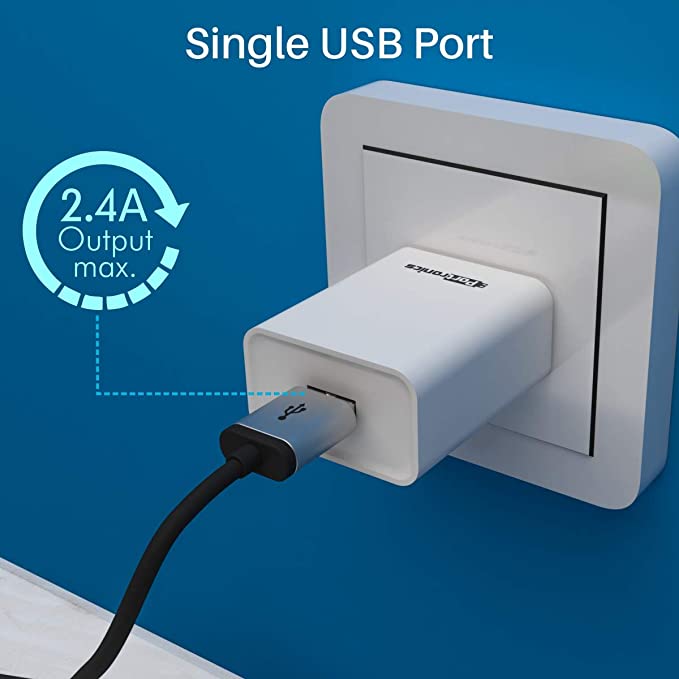 Portronics Adapto 62 POR-1062 USB Wall Adapter with 2.4A Fast Charging Single USB Port Without Cable for All iOS & Android Devices (White) - Image 5