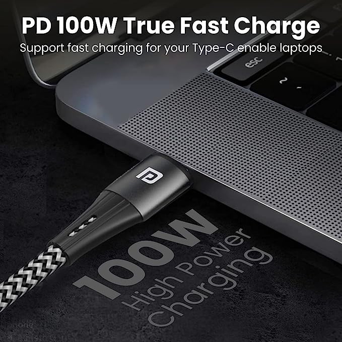 Portronics Konnect A Plus Type C to C Nylon Braided 2M Cable For Mobile & Laptop (Black) - Image 4