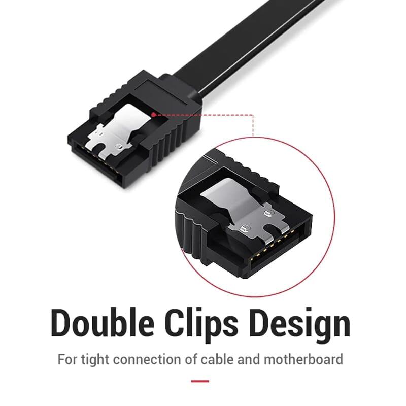 SATA 3 6.0 Gbps Data Cable Straight, with Both Side Locking Latch for HDD and SSD (Black) - Image 2