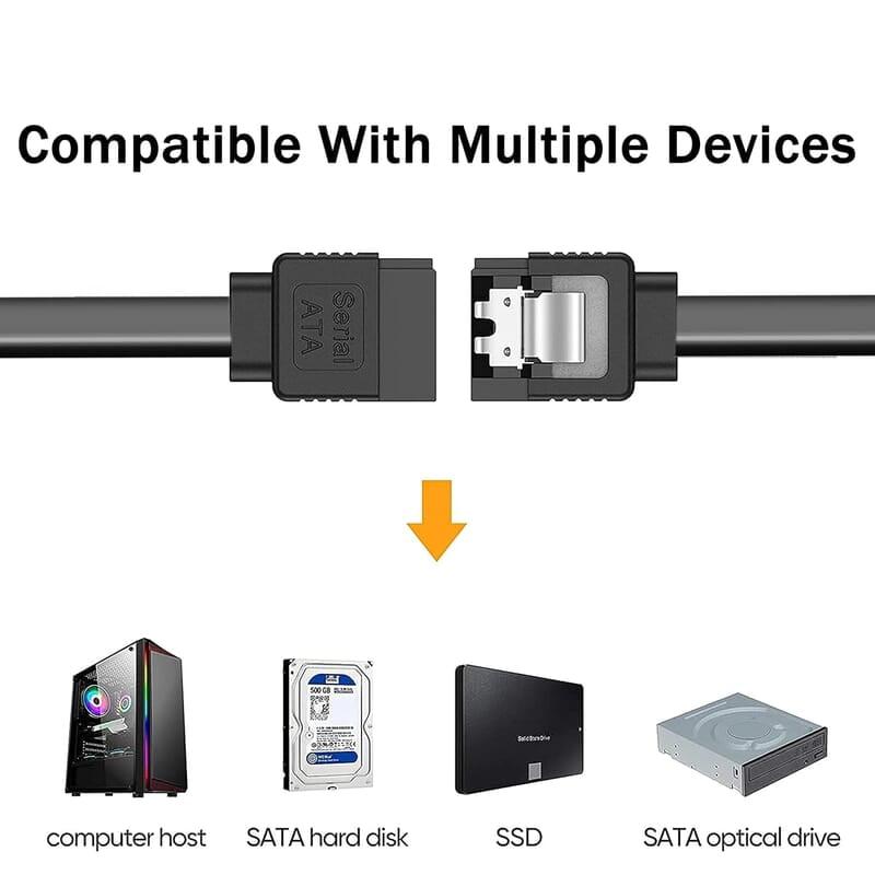 SATA 3 6.0 Gbps Data Cable Straight, with Both Side Locking Latch for HDD and SSD (Black) - Image 4