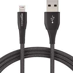 1 Amazon Basics Double Nylon Braided USB A to Lightning Cable Premium Collection, MFi Certified iPhone Charger 1.8M (Black)