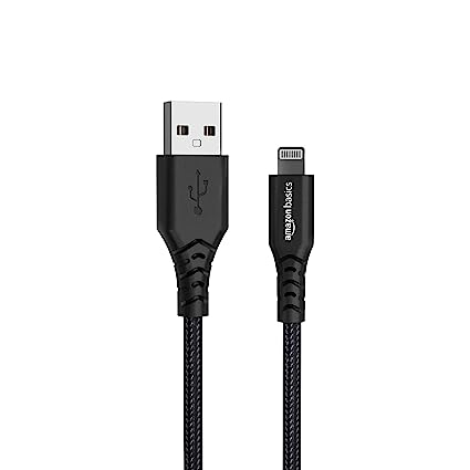 Amazon Basics USB A to Lightning PVC Molded Nylon MFi Certified Pack of 2 Charging Cable (Black, 1.8 meter) - Image 5