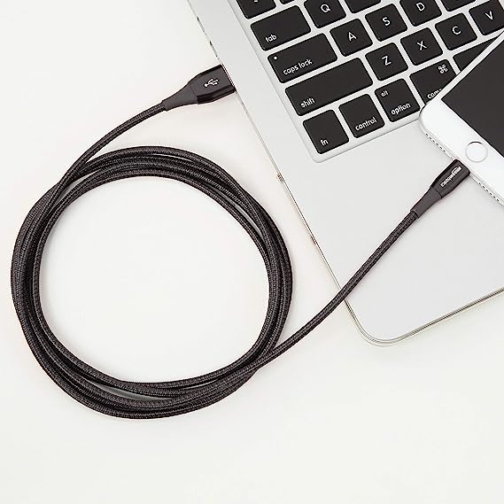 Amazon Basics Double Nylon Braided USB A to Lightning Cable Premium Collection, MFi Certified iPhone Charger 1.8M (Black) - Image 3