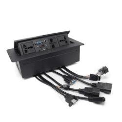Cable Cubby (Pop Up Box)-1-6 Multifunction Conference Table Connectivity and Data Box Pop Up Box/Cable Cubby with HDMI, VGA, Audio, LAN and Power Ports (Black)