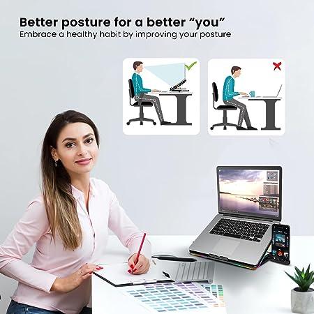 Portronics My Buddy Air Cooling Pad Laptop Stand with 6 Cooling Fans, RGB Lights, 7 Adjustable Heights, Mobile Stand for Upto 43.18cm (17 Inches) Laptop, Black - Image 4