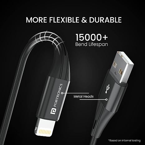 Portronics Konnect B+ 8 Pin Usb Cable 3.0 Amp Output with Charge & Data Sync with 1 Meter - Image 5