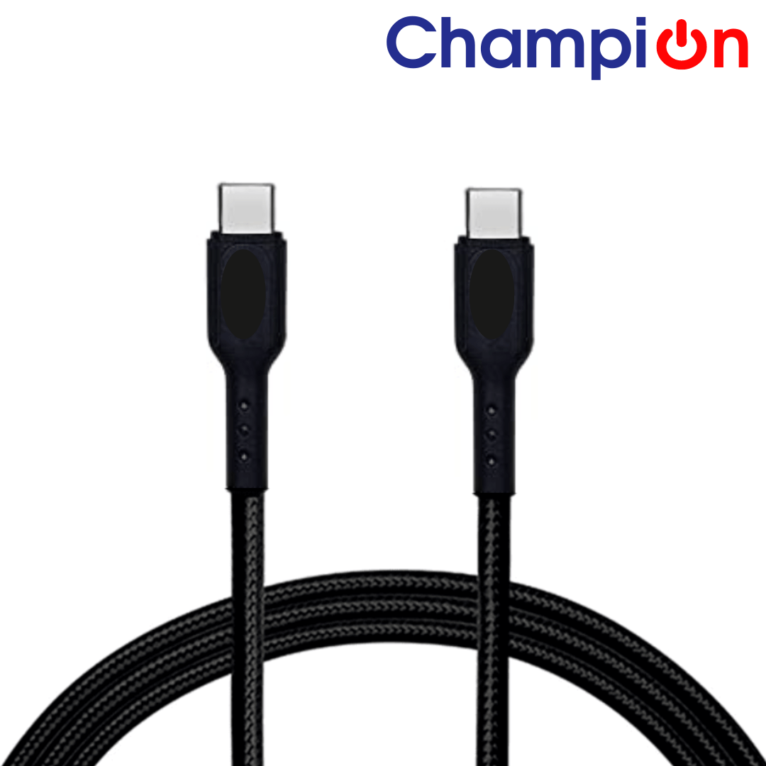 Champion Type-C to C 35W PD Data Sync & Fast Charging Cable Braided for Compatible with Mobiles Phones, Tablets, Power Banks & Type-C Devices (Black)
