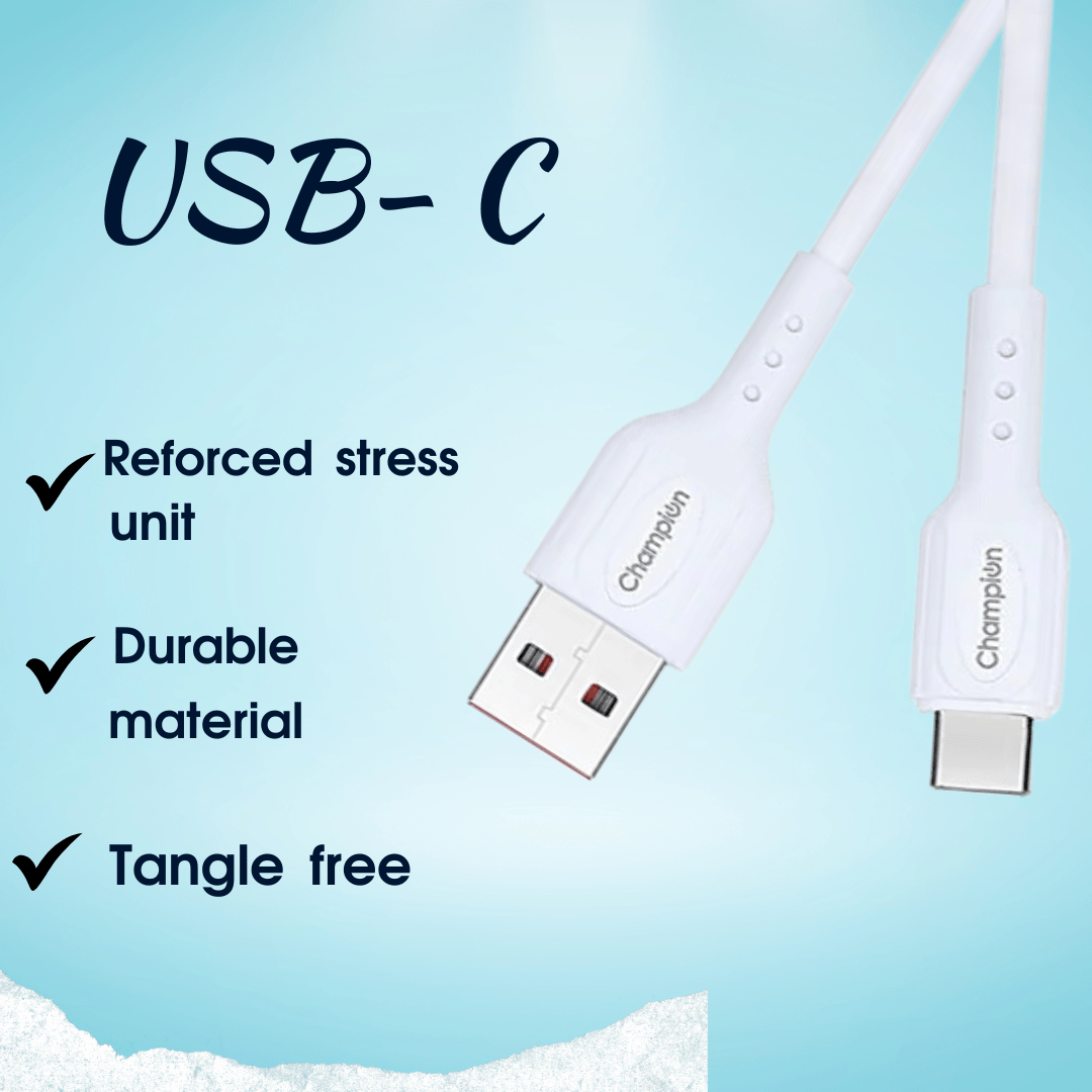 Champion USB to Type-C 3Amp Data Sync & Charging Cable PVC for all Android & USB Type-C Devices (Pack Of 20 Pcs) - Image 2