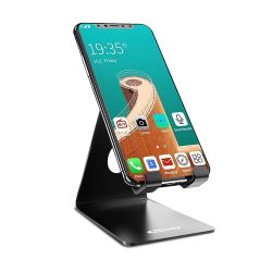Black Front Portronics MODESK Universal Mobile Holder Stand with Metal Body, Anti Skid Design, Light Weight for All Smartphones, Tablets, Kindle, iPad