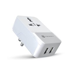 W1 Portronics Adapto III Dual USB Adapter with 1 AC Power Socket 3.4Amp Total Output (White)