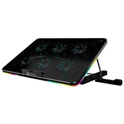 W1 Portronics My Buddy Air Cooling Pad Laptop Stand with 6 Cooling Fans, RGB Lights, 7 Adjustable Heights, Mobile Stand for Upto 43.18cm (17 Inches) Laptop, Black