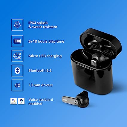 Philips TWS TAT3225 Earbuds, 24H Playtime, IPX4, 13mm Drivers - Image 2