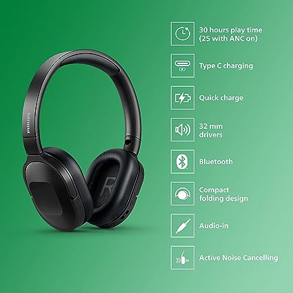 Philips TAH6506BK Bluetooth Headphones ,ANC, 30H Playtime, Lightweight and Wireless (Black) - Image 6