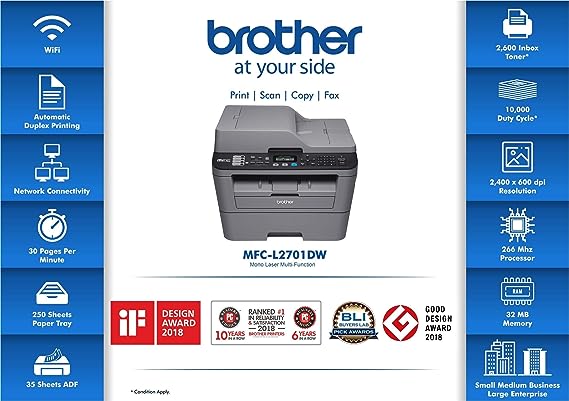 Brother MFC L2701DW Multi-Function Monochrome Laser Printer with Auto Duplex Printing & Wi-Fi - Image 4