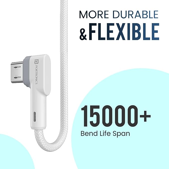 Portronics Konnect L 1.2M Fast Charging 3A Micro USB Cable with Charge & Sync Function (White) - Image 4