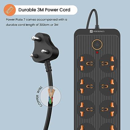 Portronics Power Plate 7 with 6 USB Port + 8 Power Sockets Extension Board Multi Plug with 2500W,2.1A USB Output 3M(Black) - Image 5