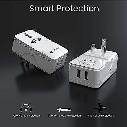 Portronics Adapto III Dual USB Adapter with 1 AC Power Socket 3.4Amp Total Output (White) - Image 5