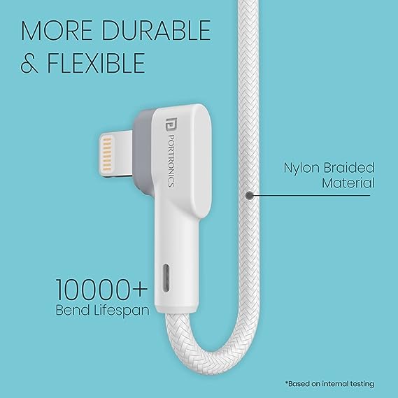 Portronics Konnect L 1.2M POR-1401 Fast Charging 3A 8 Pin USB Cable with Charge & Sync Function (White) - Image 4