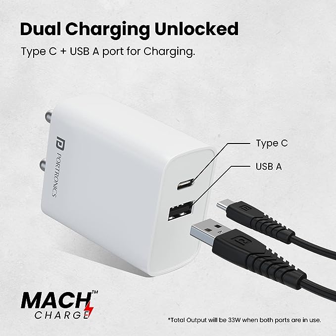 Portronics Adapto 70 33W Adapter, Supports PPS Charging Via Type C & Fast Charging Compatible with iPhone, Android (White) - Image 5