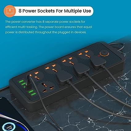 Portronics Power Plate 7 with 6 USB Port + 8 Power Sockets Extension Board Multi Plug with 2500W,2.1A USB Output 3M(Black) - Image 2