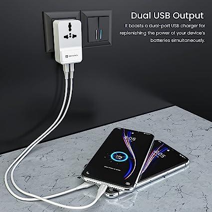 Portronics Adapto III Dual USB Adapter with 1 AC Power Socket 3.4Amp Total Output (White) - Image 2