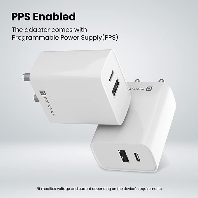 Portronics Adapto 70 33W Adapter, Supports PPS Charging Via Type C & Fast Charging Compatible with iPhone, Android (White) - Image 2