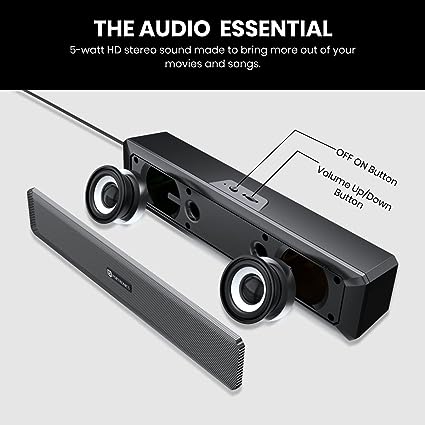Portronics in Tune 3 6W Portable USB Wired Soundbar with Multicolor LED Light Speaker for PC, Desktop and Laptop, 3.5mm Audio Jack (Black) - Image 3